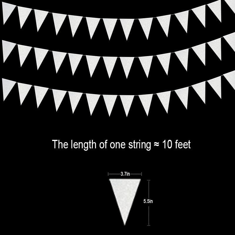 Image of White Hanging Triangle Flag Pennant Garland White Hanging Paper Pennant Streamer Paper Triangle Flag Bunting Banner for Graduation Wedding Engagement Birthday Party Decorations 30 Feet