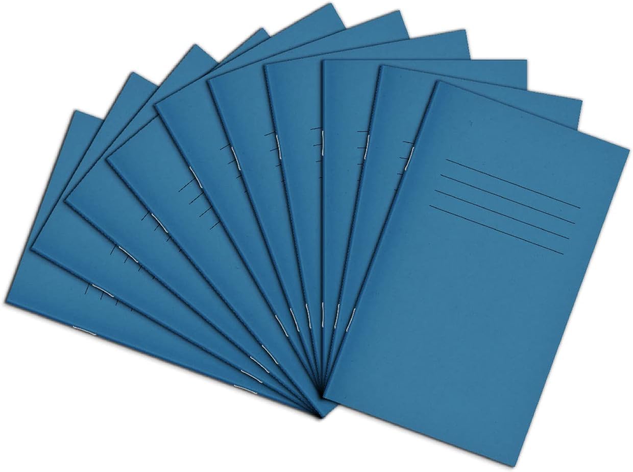 Rhino A6+ Schulhefte, 48 Seiten/7 mm liniert, mit Mitte-Rand, Notizbuch, 100 Stück, Schreibbuch, Büro- und Schulbedarf, Hellblau