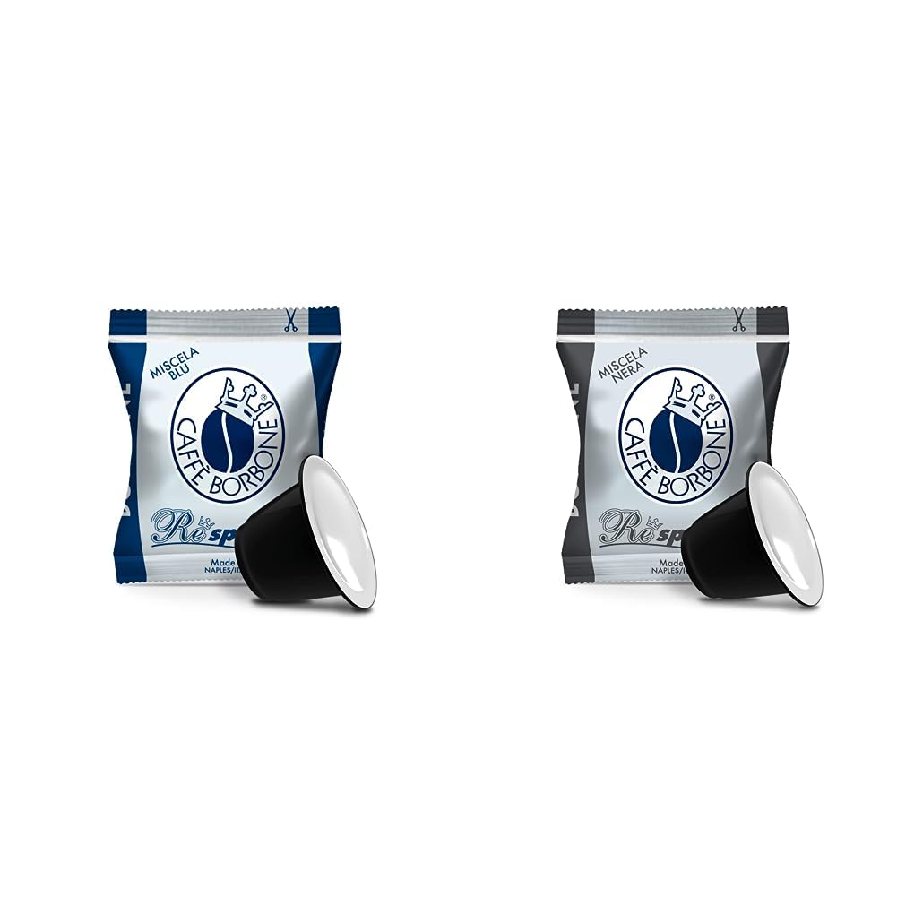 CAFFÈ BORBONE Café Respresso, Mezcla Azul - 100 Cápsulas - Compatibles con las Cafeteras de uso doméstico Nespresso®* & Café Respresso, Mezcla Negra - 100 Cápsulas
