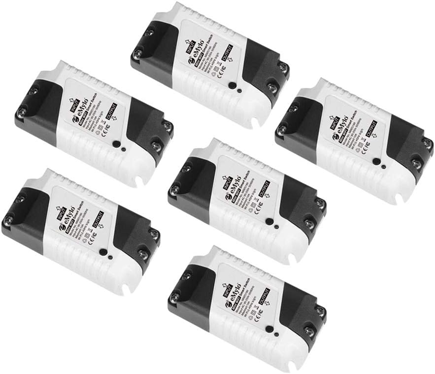 eMylo Interruptor WiFi inteligente Mini interruptor de luz de relé inalámbrico 220 V Control remoto Temporizadores de automatización del hogar Compatible con Alexa Echo Google Home IFTTT para IOS Android Paquete de 6