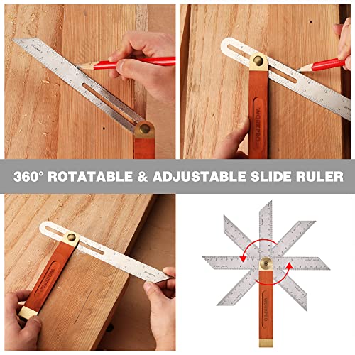 WORKPRO Schreinerwinkel, 2-teilig, Anschlagwinkel, 200 mm, verstellbare Gleitschräge 230 mm, Hartholzgriff, Edelstahlklinge für Handwerker, Holzbearbeitung