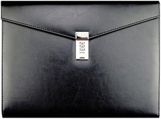 A4 Leather Password Lock Document Bag Manager File Folder for Office Writing Pads Legal Paper TPN086(Black)