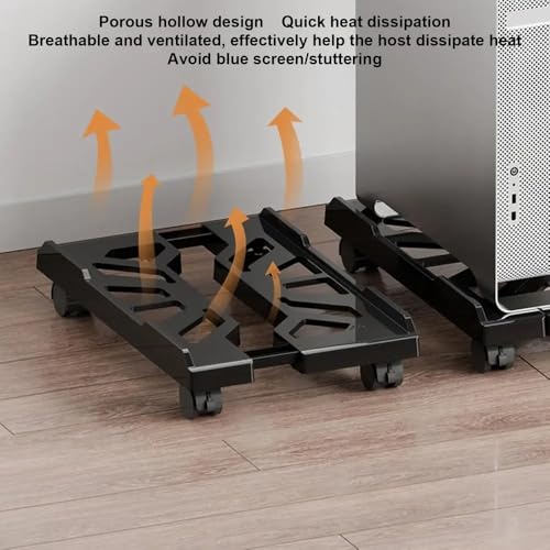 Soporte móvil para torre de computadora negro y blanco, ajustable, con 4 ruedas giratorias, soporte ventilado para CPU bajo el escritorio (negro) miniatura 4