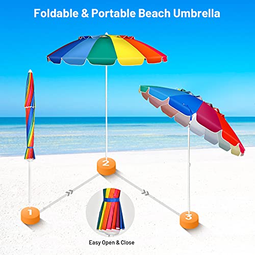 Giantex 8 Ft Beach Umbrella, Patio Sunshade Umbrella With Sand Anchor & Tilt Mechanism, 16 Fiberglass Ribs, Air-Vent Design, Portable Sun Shelter Suitable For Seaside, Backyard, Poolside, Market Entrance (Rainbow) #TOP5