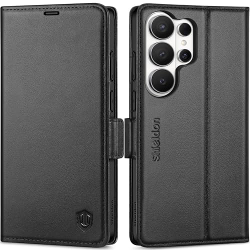 Coque Galaxy S26 Ultra Shieldon en cuir véritable noir de haute qualité