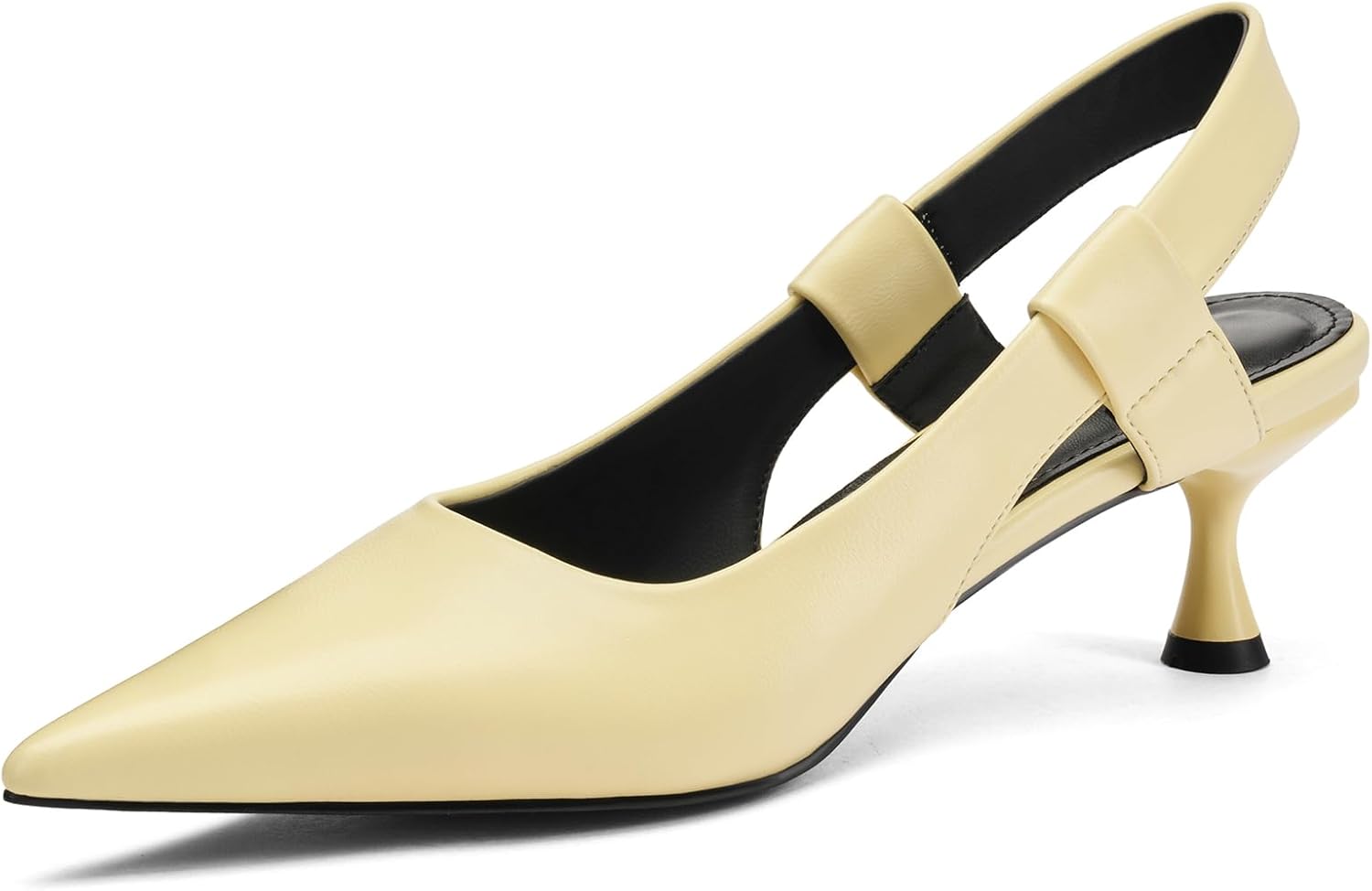 Pointed Toe Slingback Kitten Heels for Women, Leather Stiletto Heel Pumps with Elastic Strap Elegant Bridal Heel Dating Party Work Office Backless Pumps Shoes