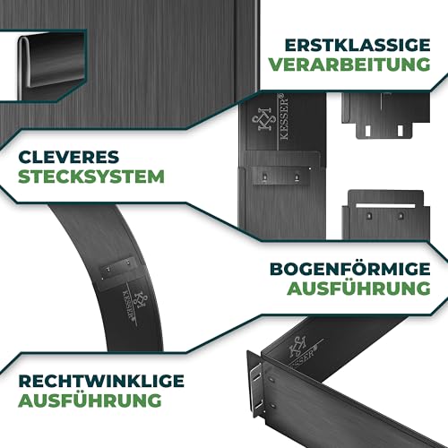 KESSER® Rasenkante Beeteinfassung Beetumrandung + Handschuhe 5m 100x14cm Beetbegrenzung Rasenbleche Mähkante Metall Palisade Schwarz