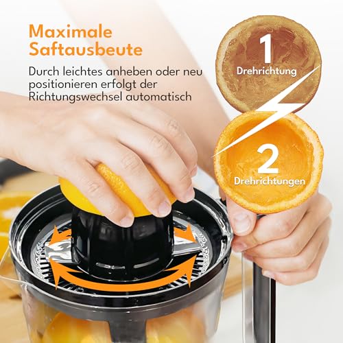 Zitruspresse elektrisch - 2 Kegel & BPA-Frei I Hohe Saftausbeute I 700ml Orangenpresse elektrische Saftpresse Edelstahl für Zuhause I Entsafter Zitronenpresse Orangensaftpresse Fruchtpresse – Bild 6