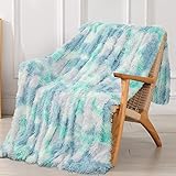 Tuddrom Decorative Extra Soft Faux Fur Throw Blanket,Solid Reversible Fuzzy Lightweight Long Hair Shaggy Blanket,Fluffy Cozy Plush Fleece Comfy Microfiber Fur Blanket for Couch Sofa Bed,Tie Dye Blue