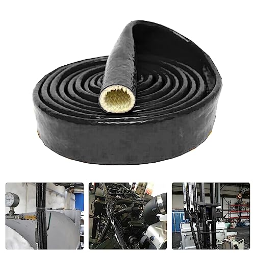 Image of Fuel Line Heat Shield Insulation Heat Shielded Fire Thermo Armor Fire Sleeve Silicone Coated Fiberglass Heat Protection for Automotive Hose Lines & Electrical Wiring-(Black 3 /8 inch ID x5FT)