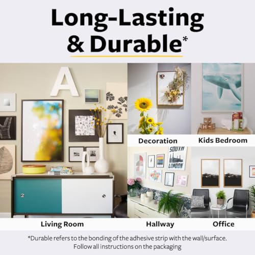 Image of 3M Command Large Picture Hanging Strips, Holds 7kg, No Paint Damage, Heavy Duty, Holds Strongly, Adhesive hooks for wall, Multi-surface, Pack of 6 (White, 8 strips each)