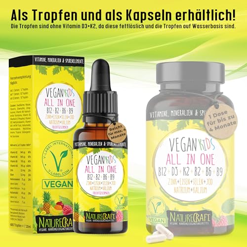 Vegan Kids All-in-One Tropfen - Vitamin B12+B2+B6+B9 Folsäure + Zink + Eisen + Selen + Natrium + Kalium + Jod - Komplex mit natürlichem… – Ansicht 5