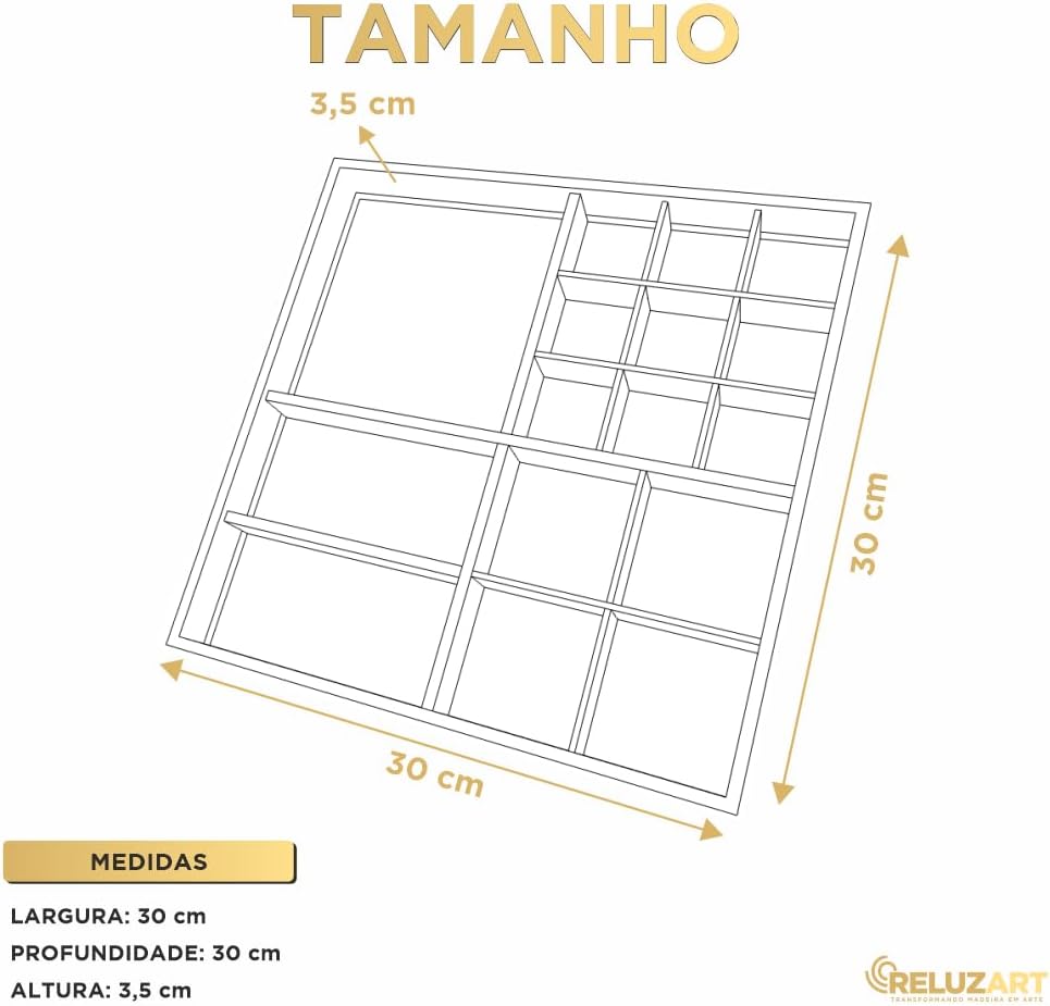 Reluz Art Organizador Para Joias Gaveta Veludo Para Acessórios, Relógios, Anéis, Óculos e Colares (30 x 30 x 3,5cm, Cinza) Reluz Art Organizador Para Joias Gaveta Veludo Para Acessórios, Relógios, Anéis, Óculos e Colares (30 x 30 x 3,5cm, Cinza)