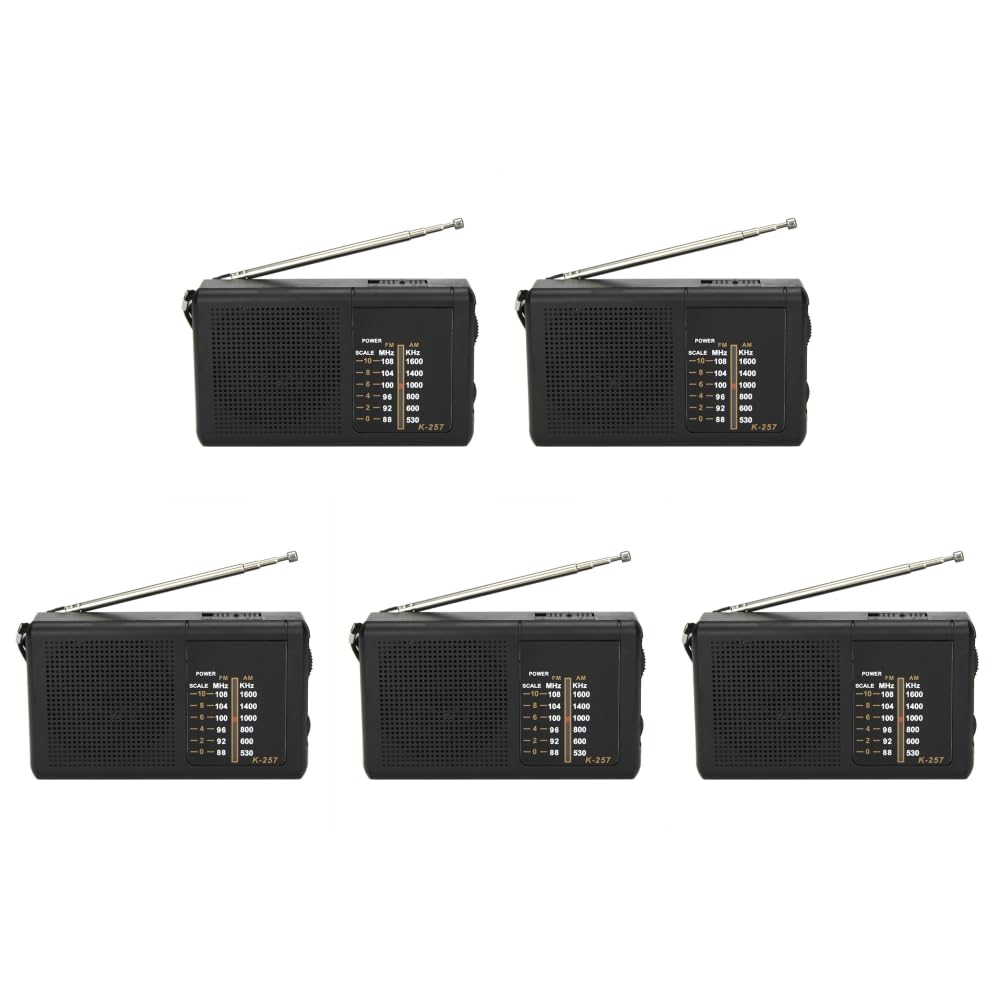 Set de 5 radios portátiles Am/FM con Altavoz, Antena telescópica, radios de transistores compactas Fora Uso doméstico, Interiores, emergencias, Camping y Senderismo, Radio de Bolsillo de