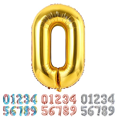 Ponmoo Foil Ballon Chiffre 0 Or, Grands Doré Numéro 0 1 2 3 4 5 7 8 10-19 20-29 30-39 40 50 60 70 80 90 100, Décoration de Ballons Géants pour Mariages...