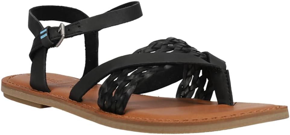TOMS Women's Ankle Strap 6.5 B(M) US Black Leather/Synthetic Braid