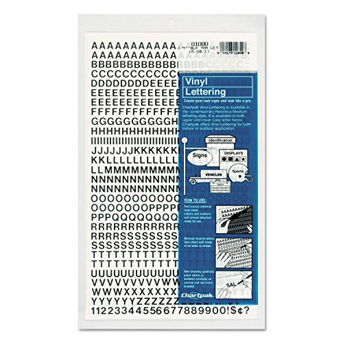 Chartpak Press-On Vinyl Letters and Numbers, Self Adhesive, Black, 0.25' high, 610/Pack