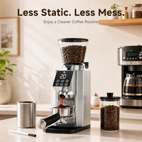 Image of AMZCHEF Electric Conical Burr Coffee Grinder, 45 Settings, Stainless Steel Burrs with Timer & Dosing Control, Low-Mess Design for Espresso, Pour Over & French Press, for Beginners & Home Baristas
