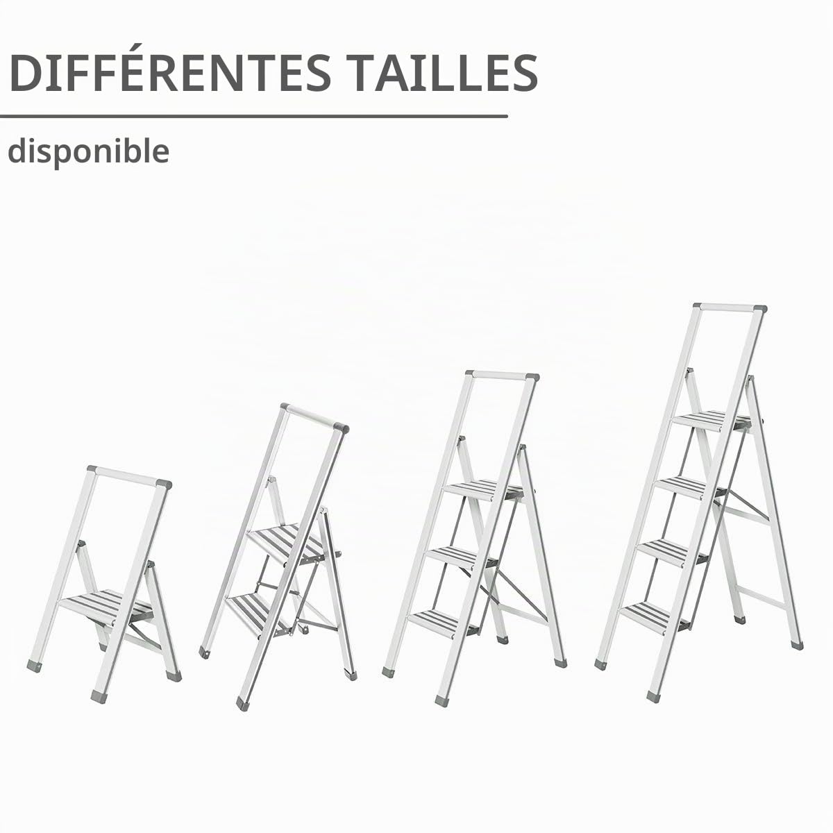 WENKO Escabeau 3 marches Design | Marches antidéparantes | Echelle légère et Pliante | Hauteur 75 centimètres|Ultra Fin| Aluminium | 44 x 119 x 5.5 cm | Blanc