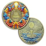 Picture of Sunflower Butterfly 21 Year Sobriety Coin, "One Day at A Time" AA Medallion | Recovery Coin with Token Capsule, Inspirational Sobriety Gift for Men & Women