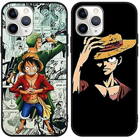 2 Packs Anime Cases for iPhone 12 Pro iPhone 12 6.1 Inch Phone Case Zoro Luffy One Piece Manga with Cute Pattern Black Matte Shockproof Soft Bumper TPU Protective Cover for iPhone12 Cover