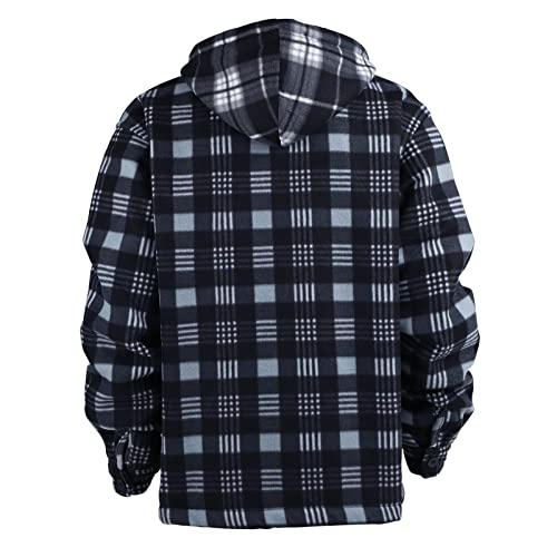 Image of TanBridge Men's Cotton Plaid Shirts Jacket Full Zip Fleece Flannel Sherpa Lined Hoodies Heavyweight Hoodies Jacket for Men