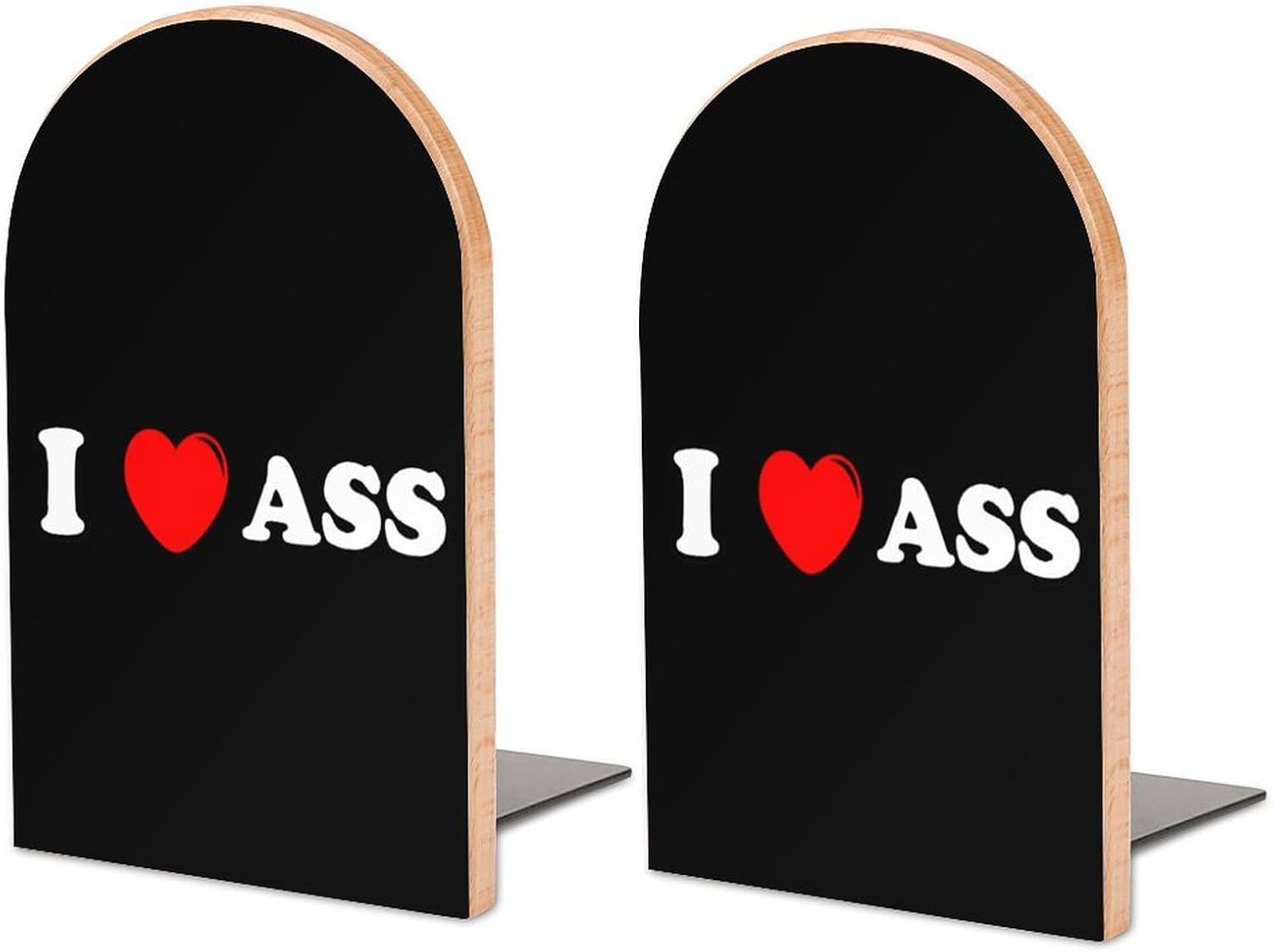 I Love Ass Cute Wood Book Ends Decorative Bookends 1 Pair Non-Skid for Shelves Home Office 7 X 5 Inch