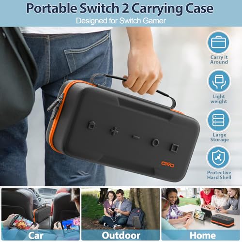 OIVO Carrying Case Compatible with 2025 Nintendo Switch, Portable Switch 2 Travel Carry Case Fit for Joy-Con 2 & Adapter, Hard Shell Protective Pouch Bag with 24 Game Slots, Orange by OIVO - Image 7