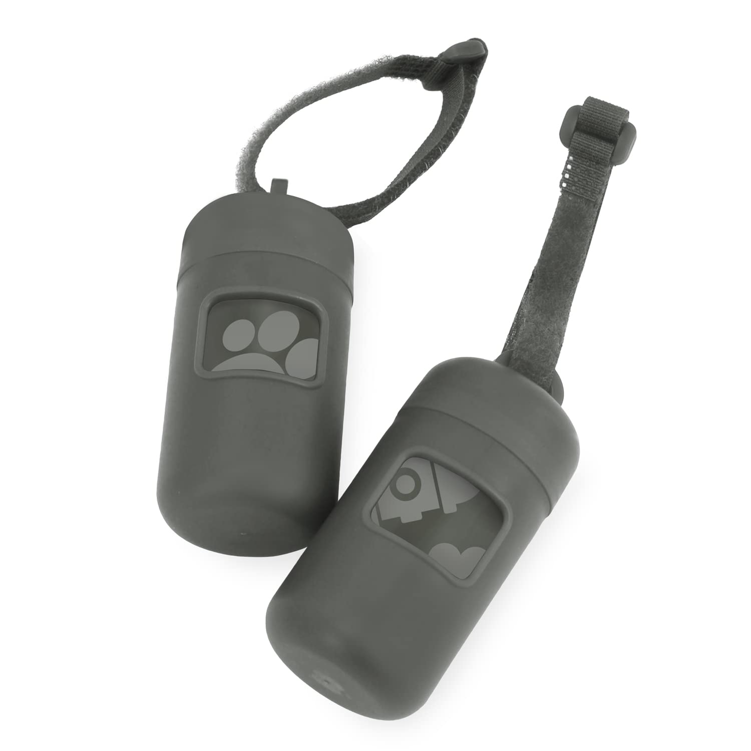 Best Pet Supplies Dog Poop Bag Holder Leash Attachment with 30 Bags, Reusable Dispenser for Travel, Walking, Park, and Outdoor Use, Durable with Clip-On - Gray, Pack of 2