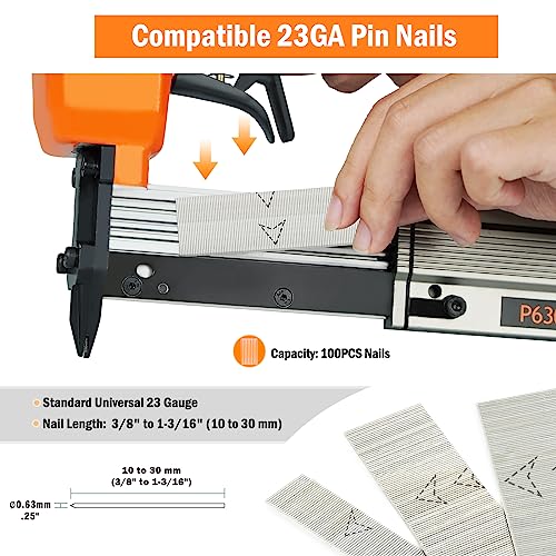P630 Pneumatic 23 Gauge Pin Nailer Accepts 3/8" To 1-3/16" Pin Nails, Headless Pin Nail Gun With Trigger Safety, Micro Pinner Gun For Assembly And Woodworking Projects #TOP4