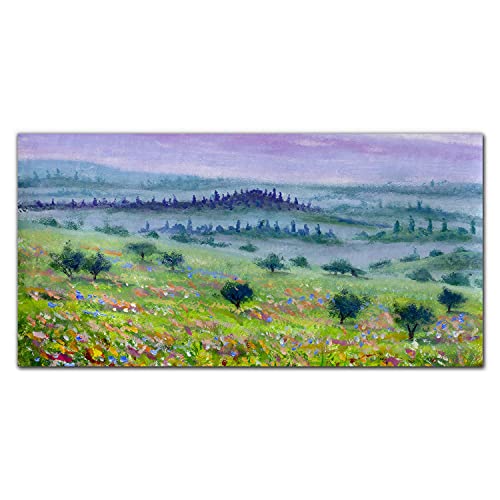 Tableau en verre trempé haut de gamme paysage panoramique arbres 100x50