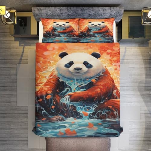 Housse de couette panda 3 pièces parure de lit microfibre douce 220x240cm