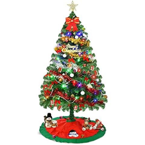 Bcamelys Christmas Tree, Pre-lit Xmas Tree Artificial Spruce Green Metal Stand, 300 Branch Tips, Full for School Party, Kindergarten, Office, Decorated Red, 150CM (13718BJLLJQN) Cover