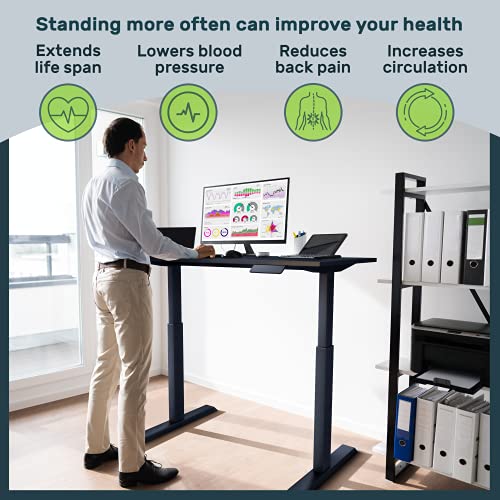 Image of TechOrbits 47 Inch Electric Standing Desk Frame with Tabletop - Motorized Workstation Two Leg Stand Up Desk with Memory Settings and Telescopic Sit Stand Height Adjustment (Black Frame /Wood Brown Top