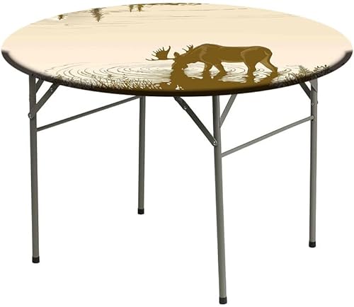 Miniatura 3 de Mantel de cierre de borde redondo, mantel con bordes elásticos de animales, agua potable de alce en el bosque del río del lago, se adapta a mesas