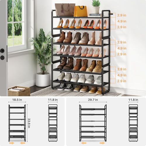 Image of SNTD Shoe Rack - Expandable Shoe Organizer for Closet, Adjustable Metal Shoe Shelf Storage, Stackable Long Shoe Stand Holder for Garage, Entryway, Door Entrance (Black, 6-Tier)