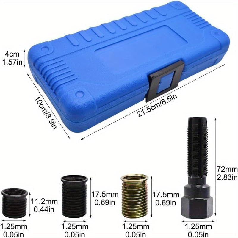 16Pcs Spark Plug Thread Repair Kit, M14 X 1.25 Spark Plug Rethreading Tool Set with Carbon Steel Tap & Portable Case - Universal for Car, Truck, Motorcycle, ATV Engine Maintenance