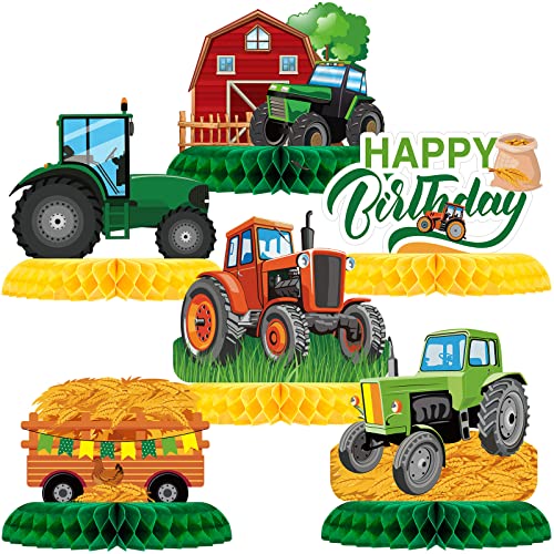 Zonon 6 Pcs Décorations de Fête de Tracteur Centre de Table en Nid d'abeille de Tracteur Fournitures de Fête d'anniversaire de Tracteur Toppers de Table pour Camion Ferme Baby Shower, 6 Modèles