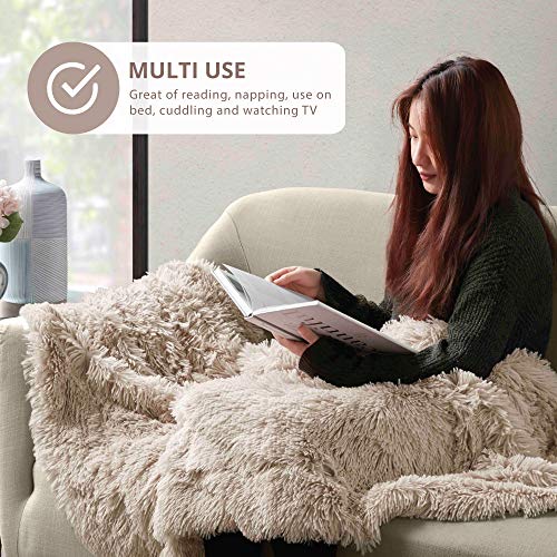 Hyde Lane Fluffy Cute Throw Blankets For Couch Sofa,2 Way Reversible Ultra Soft Long Faux Fur,Shaggy Cozy Fuzzy Blanket-50X60 Beige/Khaki #TOP4
