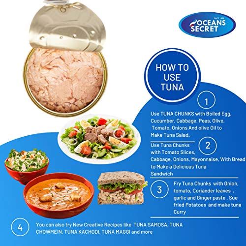 Image of Oceans Secret Tuna Chunks in Brine 400gm Pack of 1 Canned Tuna Fish Balanced Nutrition, Light Taste, in Clean Brine, Premium Cuts Ready to Eat