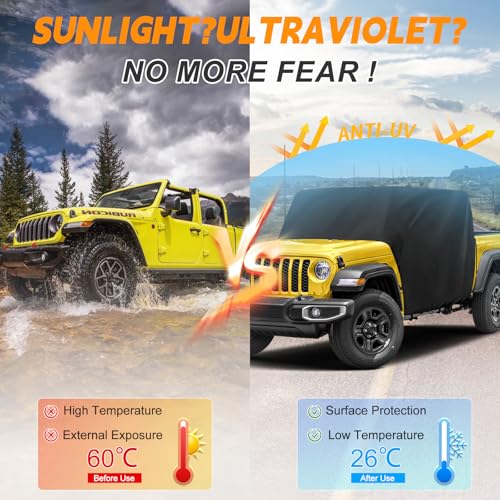 Image of XYZCTEM Gladiator Half Cover Waterproof, for Gladiator JT 2020-2022 2023 Car Cover, Rain Snow Hail Dust Protection, Scratch Resistant Outdoor UV Protection Black Car Cover