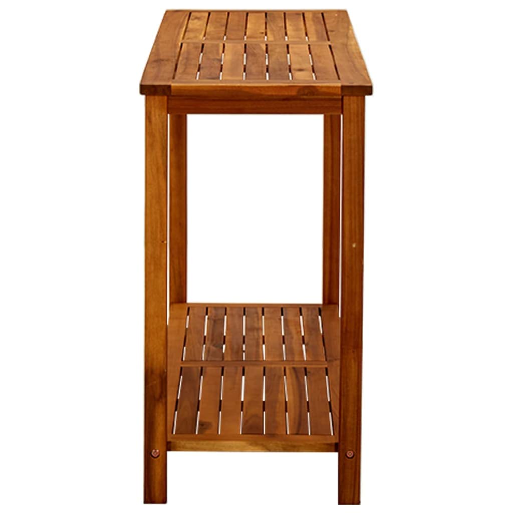 Tavolo consolle da giardino in legno di acacia massiccio, 110 x 40 x 75 cm, con ripiano, tavolo da balcone e terrazza, per giardino, campeggio, picnic, salvaspazio