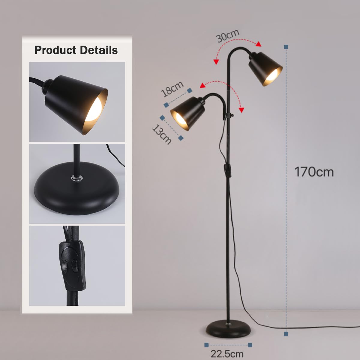Intelligente Stehlampe Wohnzimmer WIFI RGB Farbwechsel Stehlampen mit Alexa und Google Home Stehleuchte mit Fernbedienung & APP Dimmbar Leselampe für Schlafzimmer Büro Hotel Floor Lamp, 170CM, Schwarz