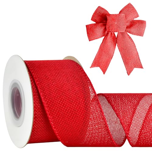 Mupera Wired Burlap Ribbon 2.5 Inch x 10 Yards Red Thick Jute Ribbon for Wreaths Big Bows Wedding Bouquets Gift Wrapping Wired Edge Fray Resistant