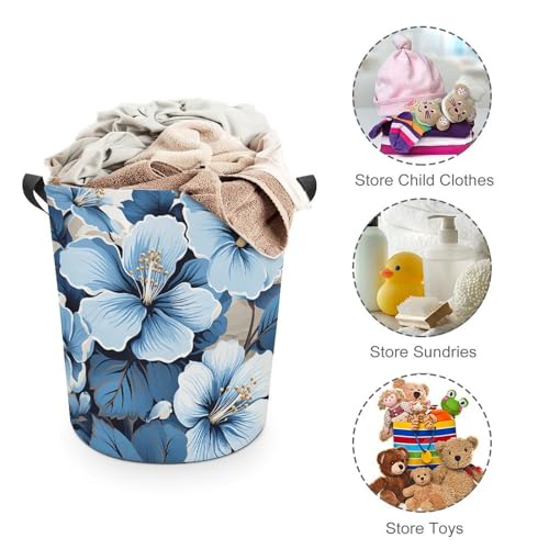 Panier à linge pliable imperméable grand format et bac à linge fleurs bleu - 4