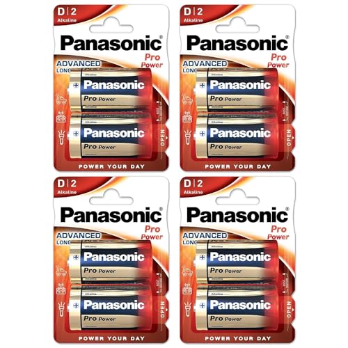 PANASONIC Confezione da 4 blister da 2 batterie alcaline Pro Power Gold LR20 / D, 1,5 V