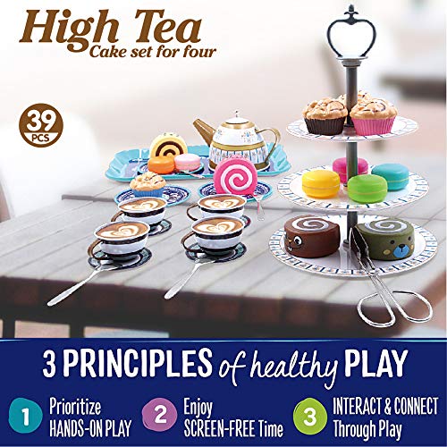 image for Liberty Imports Deluxe Afternoon Tin Tea Set with Cake Stand and Desse