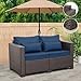 Rattaner Outdoor Furniture Loveseat Sofa Patio Furniture Small Sofa 2 Seater Couch with Anti-Slip Cushions Lumbar Pillow and Waterproof Cover, Navy Blue
