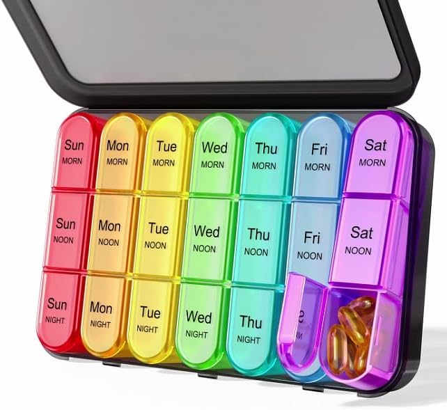 Pill Organizer 3 Times a Day with Double Protection, Moisture-Proof Weekly 3X a Day Pill Case, Daily Pill Box 7 Day for Travel to Hold Vitamis,Fish Oils, Supplements,DHC,Medication