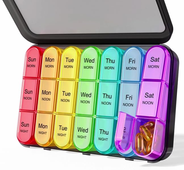 Pill Organizer 3 Times a Day with Double Protection, Moisture-Proof Weekly 3X a Day Pill Case, Daily Pill Box 7 Day for Travel to Hold Vitamis,Fish Oils, Supplements,DHC,Medication